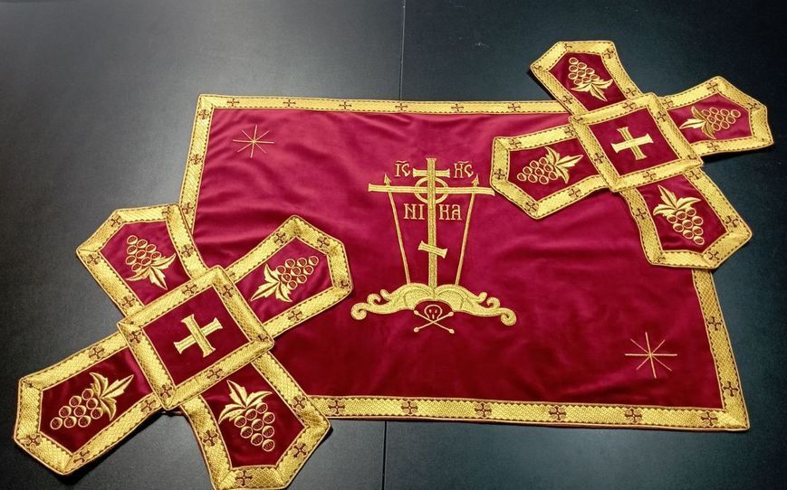 Покрівці із тканини жасмін (бархат, червоний із золотом) 15198-y фото
