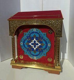 Центральний аналой червоний на оксамиті із синьою квіткою 90х62 см 10050-tk фото