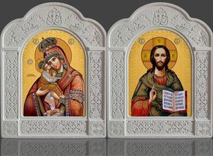 Пропонуємо ікони Пара Почаєвська в різьбленому кіоті з ясена 22х28см 5437-ol фото