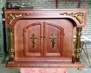 Панихидный стол из дерева лак с золочением декора 115х55х85 см 5557-tk фото