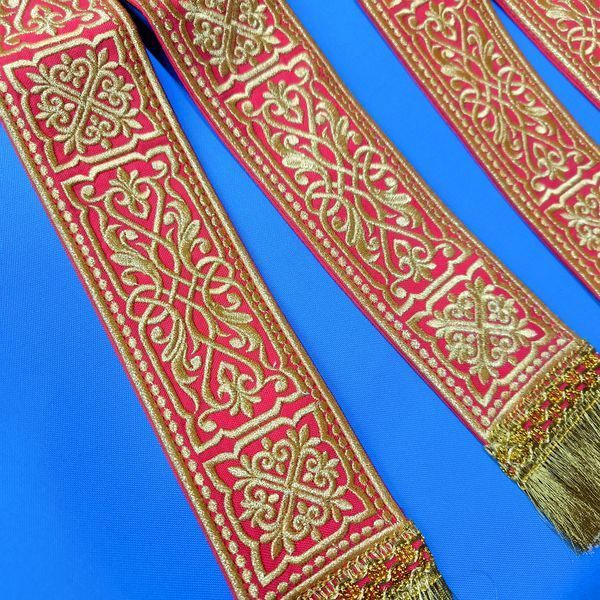 Церковні стрічки червоного кольору з вишивкою, (тканина габардин) 17209-y фото
