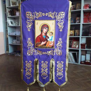 Церковна Хоругва тканинна синя (на габардині) 115 на 60см 15102-y фото