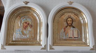 Ікона вінчальні Спаситель П.Б.Казанская в білому арковому кіоті, розмір 26 * 29, подарункова коробка, лик 15 * 5945-n фото