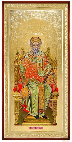 Икона Спиридон Тримифунтский на троне (фон золото) 8549 фото