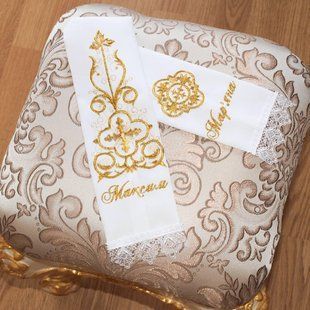 Іменні закладки в Євангеліє на весілля 45*11 см (золотистий орнамент) 13553-h фото