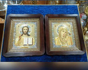 Вінчальна пара в темному кіоті з дерева зі склом 23х26 см 5094-n фото