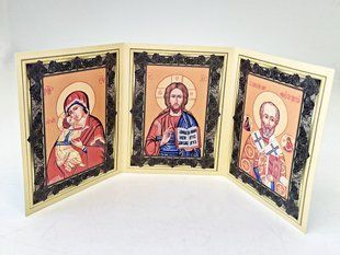 Ікона-триптих із зображенням Богородиці, Спасителя та святителя Миколая 16&times;7 см 15994-at фото