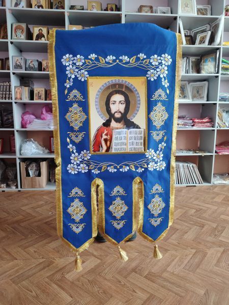 Хоругва православна синя для храму 120х60см 10257-у фото